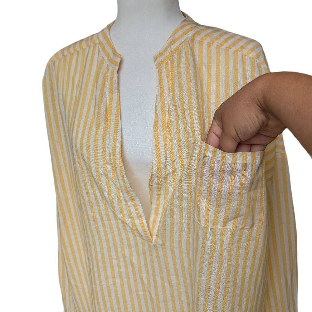 New O'Neill Belizin Yellow White Stripes Cover Up Oversized Size L Round V-neck - Picture 9 of 10
